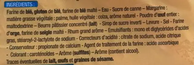 Brioche moelleuse ingredients label