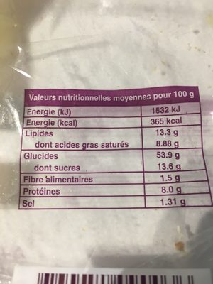 Brioche ingredients label
