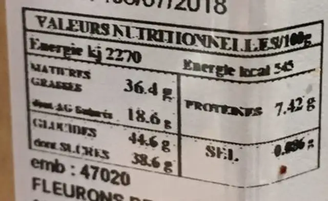 Barres de chocolats cône nutrition facts table