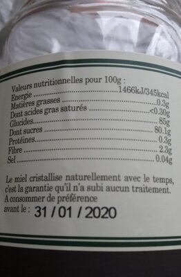 Miel des Pyrénées Acacia ingredients label