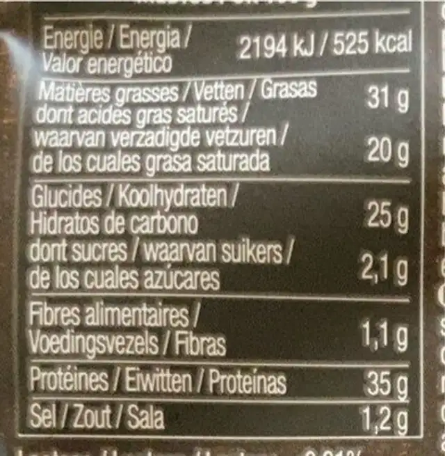 Croquants de fromage nutrition facts table