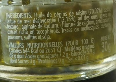 Perles d'huile d'algues ingredients label