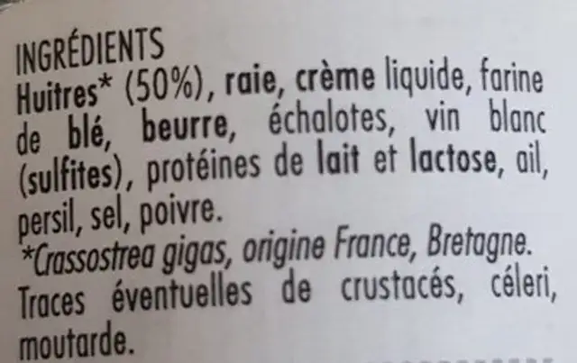 Rillettes d'huîtres de Bretagne ingredients label