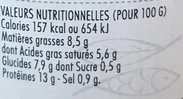 Rillettes d'huîtres de Bretagne nutrition facts table