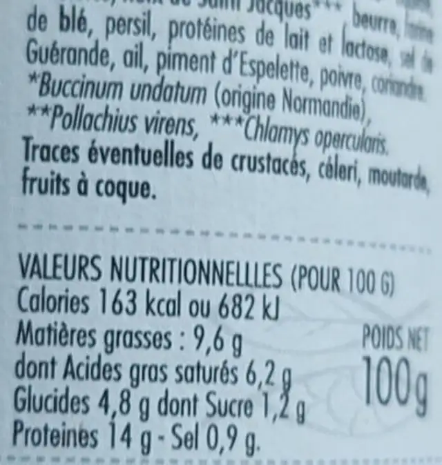 Rillettes de bulots nutrition facts table
