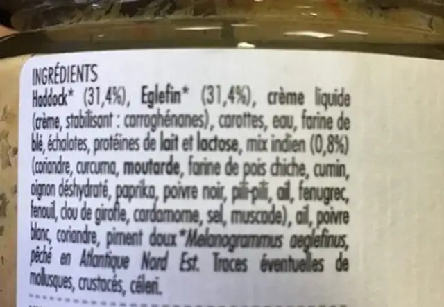 Rillettes de Haddock au Curry ingredients label