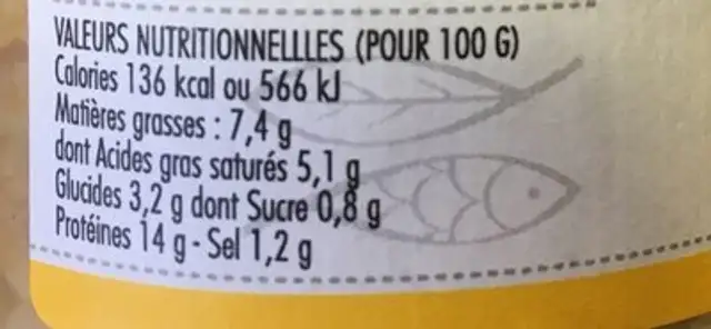 Rillettes de Haddock au Curry nutrition facts table