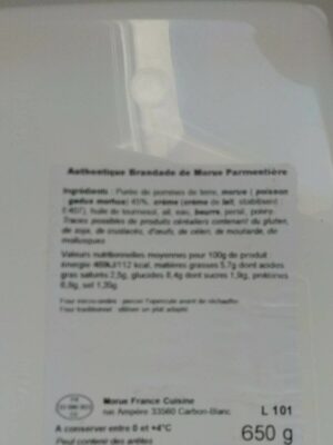 Brandade de morue parmentière front packaging