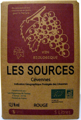 Vin rouge biologique IGP des Cévennes (fontaine de 5 L) Les Sources