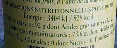 Huile de noisette nutrition facts table