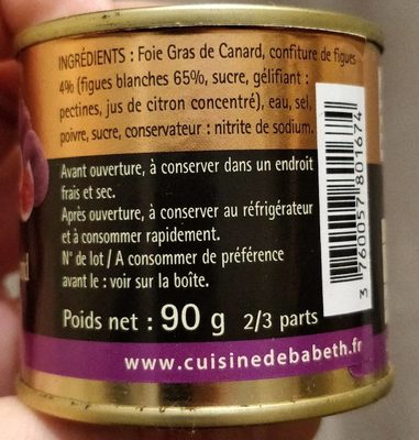 Bloc de foie gras canard aux figues ingredients label