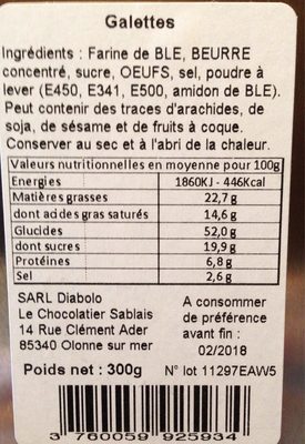 Galettes nutrition facts table