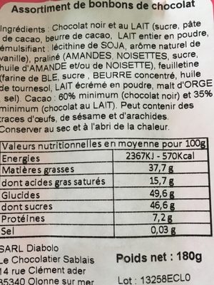 Pralinés feuilletés noir-lait front packaging