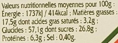 Merveilles nutrition facts table