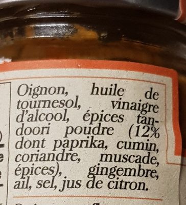 Pâte de tandoori ingredients label
