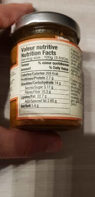 Pâte de tandoori nutrition facts table