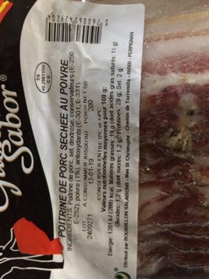 Poitrine de porc séchée au poivre