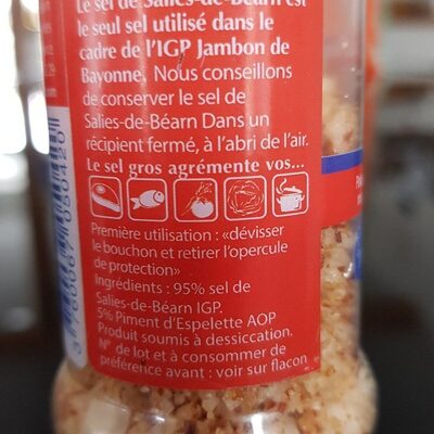 Sel de Salies de Béarn au piment d'Espelette nutrition facts table