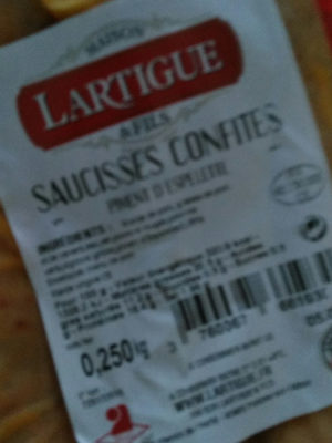 Lartigue & Fils, Saucisses confites au piment, le paquet de 3