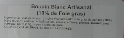Boudin blanc artisanal ingredients label