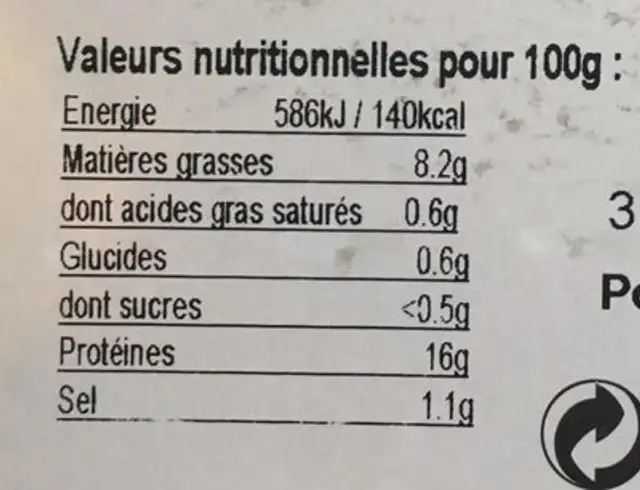 Crevettes cuites ail & persil Les Marinées nutrition facts table