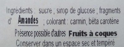 Sucre de Pralines Roses ingredients label