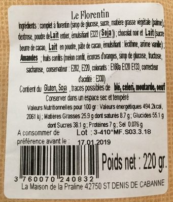 Florentin ingredients label