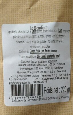 Les mendiants ingredients label