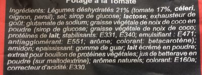 Préparation soluble pour Potage Tomate ingredients label