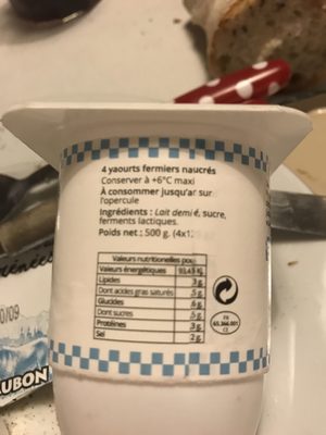 Yaourt Nature Sucre front packaging