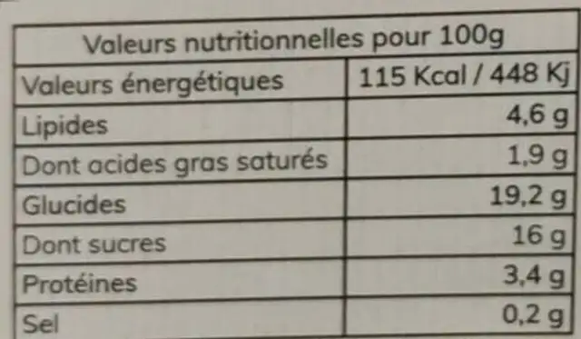 Crèmes des Pyrénées au caramel nutrition facts table