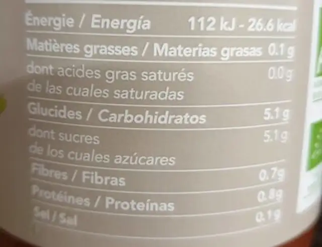 Jus carotte rainbow nutrition facts table