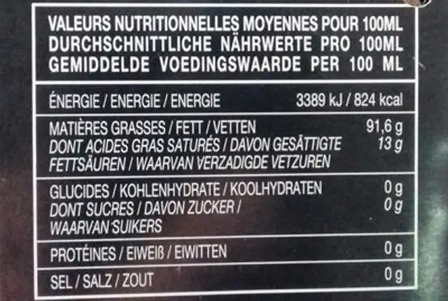 Huile d'Olive Vierge Extra DOP VAL DI MAZARA SICILIA nutrition facts table