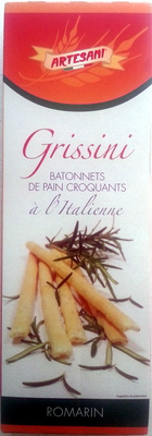 Grissini Romarin - Bâtonnets de pain croquants à l'Italienne front packaging