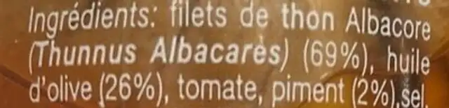 Filets de thon à l'huile d'olive et aux piments ingredients label
