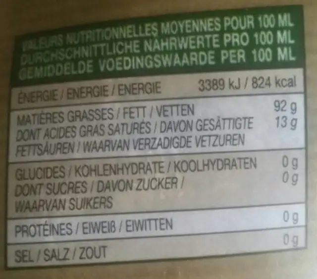 Huile d'olive vierge extra PAESANO nutrition facts table
