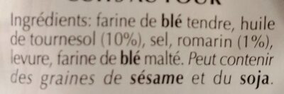 Grissini Artigianali Romarin ingredients label