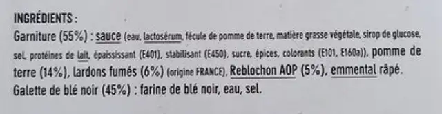 La galette savoyarde ingredients label