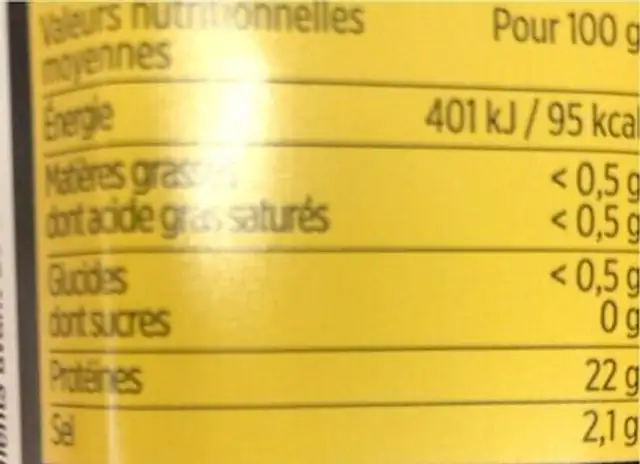 Gambas cuites nutrition facts table
