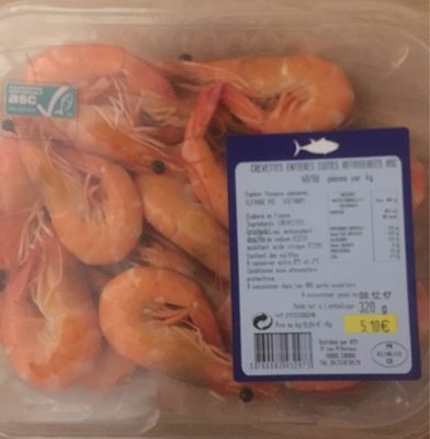 Crevettes entieres cuites refrigerees asc