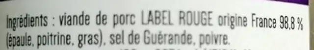 Rillettes gourmandes pur porc ingredients label