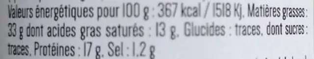 Rillettes gourmandes pur porc nutrition facts table