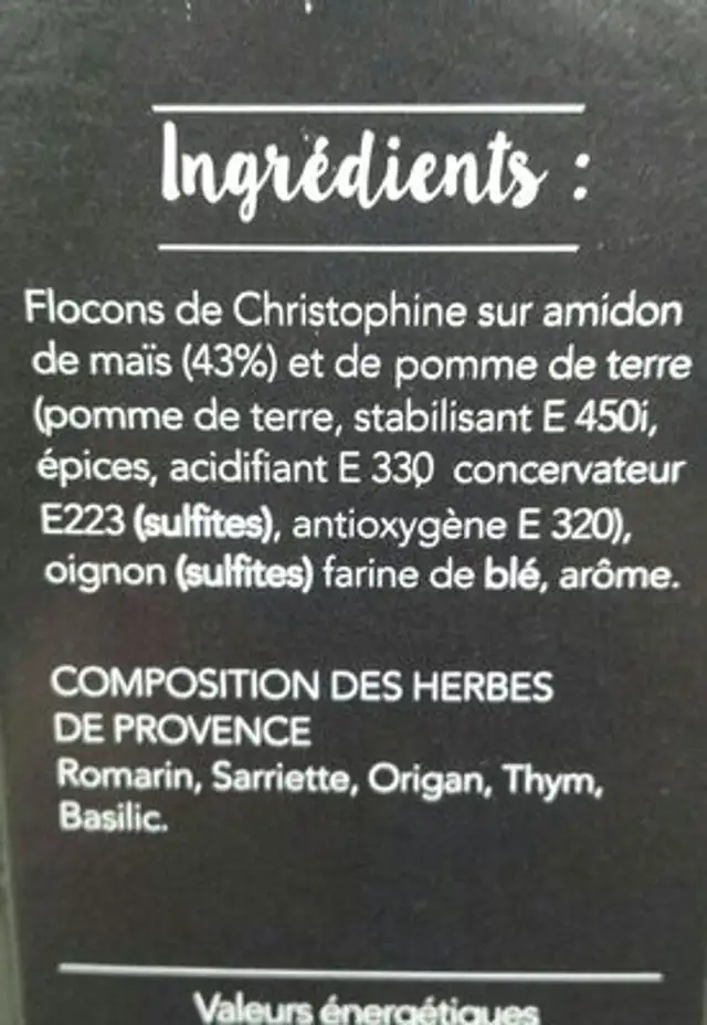Purée Christophines ingredients label