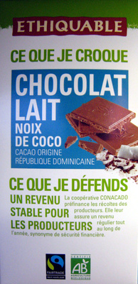 Chocolat lait noix de coco