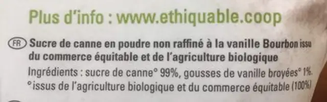 Sucre complet de canne a la vanille ingredients label