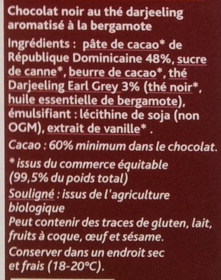 Noir Feuilles de thé ingredients label