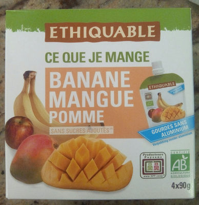 Purée Banane, Mangue, Pomme Bio & équitable En Gourde
