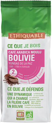 Café arabica moulu de Bolivie front packaging