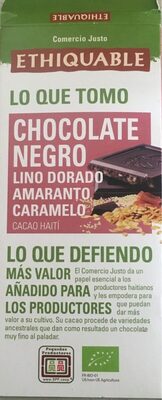 Chocolate negro con lino dorado, amaranto y caramelo
