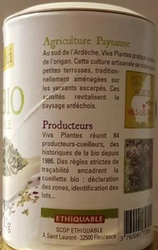 ORIGAN BIO ingredients label